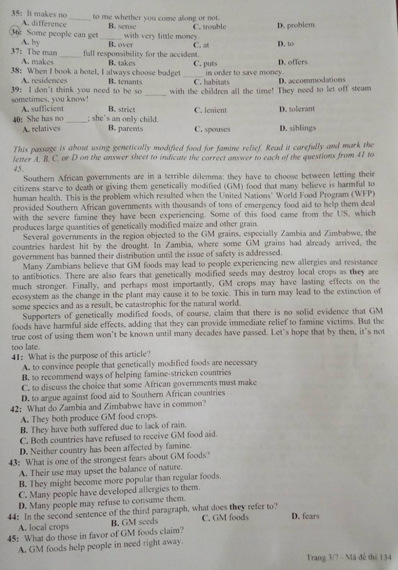 Đề thi tuyển sinh vào lớp 10 môn Tiếng Anh