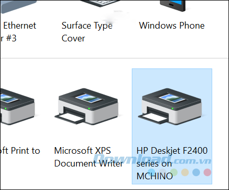 Máy in đã được hiển thị trong Devices and Printer