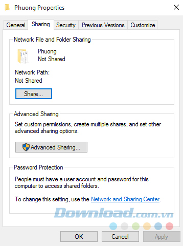 Cửa sổ Properties
