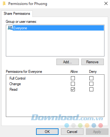 Cửa sổ Permissions