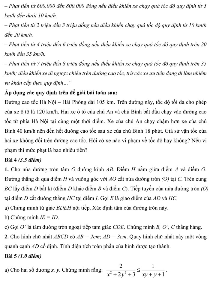 Đề thi thử vào lớp 10 môn Toán