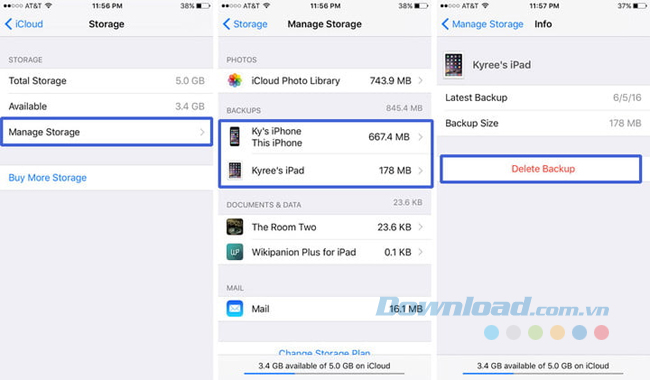 Xóa các bản sao lưu trên iCloud Xóa các bản sao lưu trên iCloud