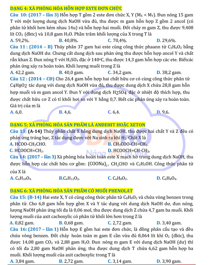 Các câu hỏi trong đề thi THPT quốc gia 2017 môn Hóa học