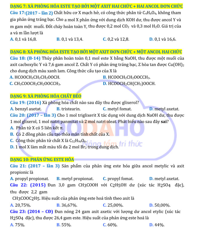 Các câu hỏi trong đề thi THPT quốc gia 2017 môn Hóa học