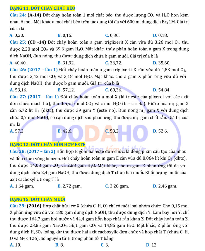 Các câu hỏi trong đề thi THPT quốc gia 2017 môn Hóa học
