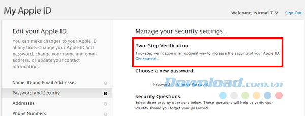 Bật tính năng xác thực hai yếu tố