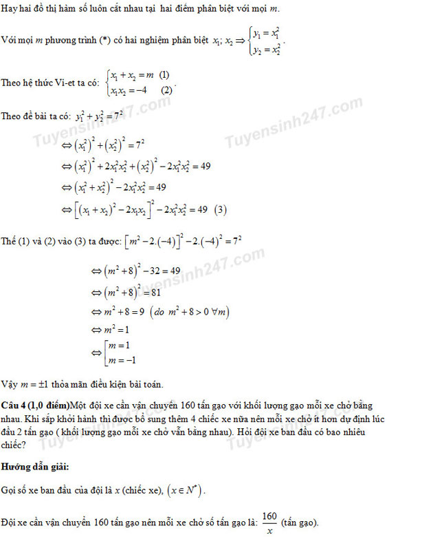 Đáp án đề thi vào lớp 10 môn Toán 2017