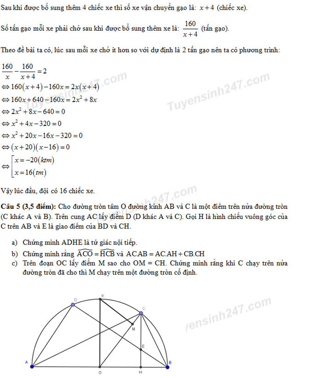 Đáp án đề thi vào lớp 10 môn Toán 2017