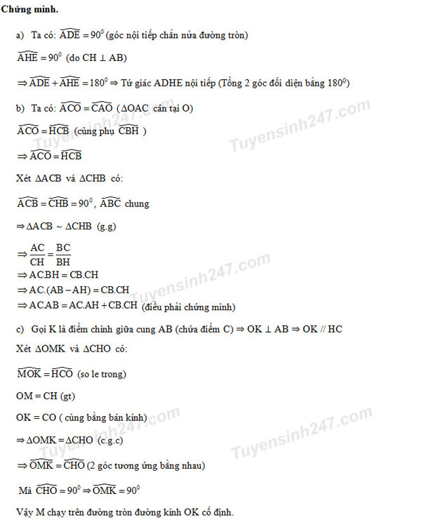 Đáp án đề thi vào lớp 10 môn Toán 2017