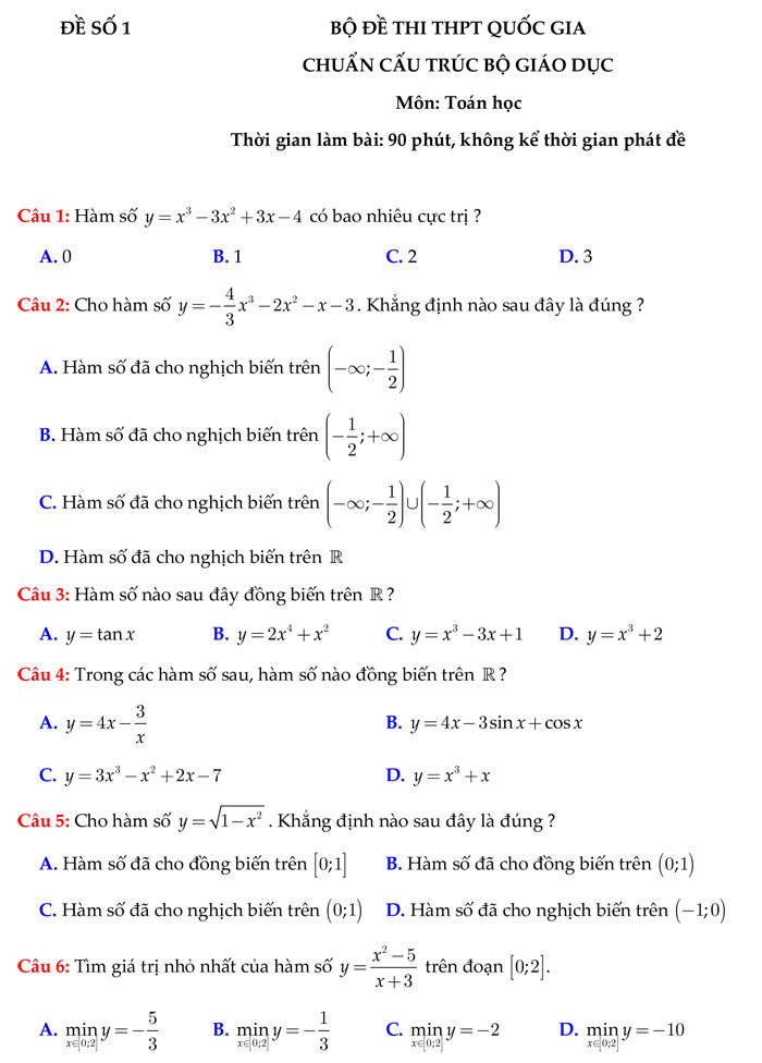 Đề thi thử THPT quốc gia 2017 môn Toán