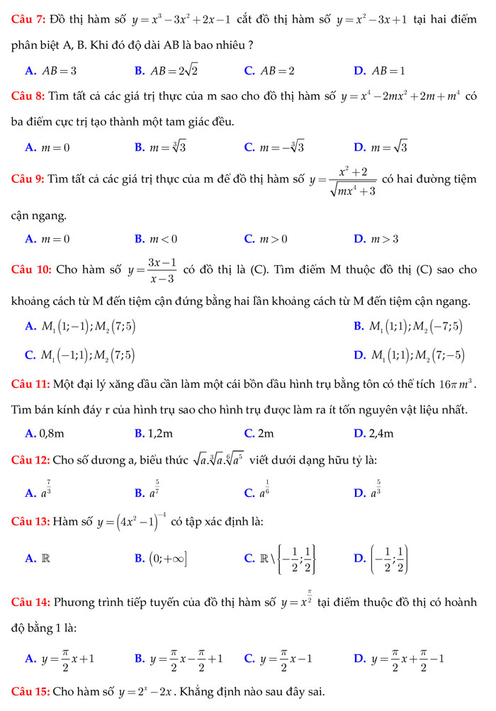 Đề thi thử THPT Quốc gia 2017 môn Toán