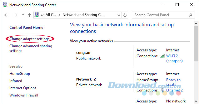 Change adapter settings Change adapter settings