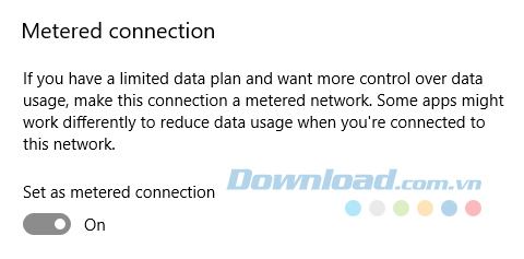 Cài đặt kết nối Internet sang Metered Connection