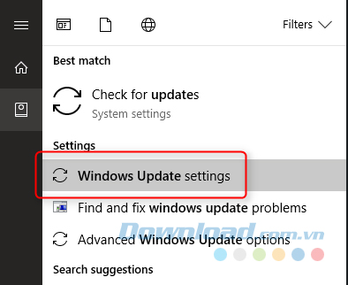 Vào Windows Update settings