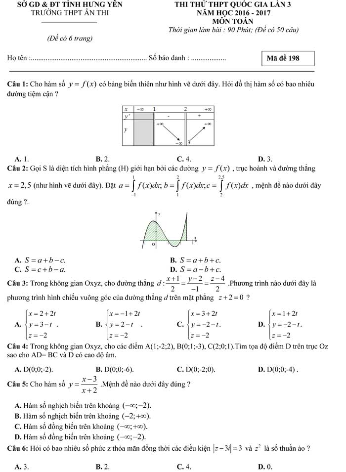 Đề thi thử THPT Quốc gia 2017 môn Toán