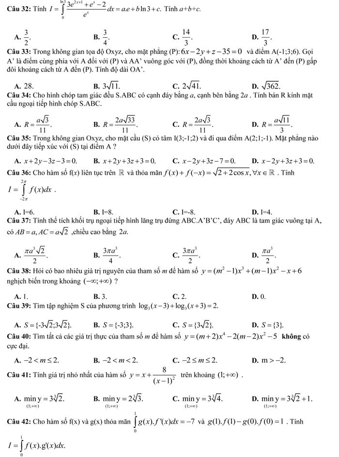 Đề thi thử THPT Quốc gia 2017 môn Toán