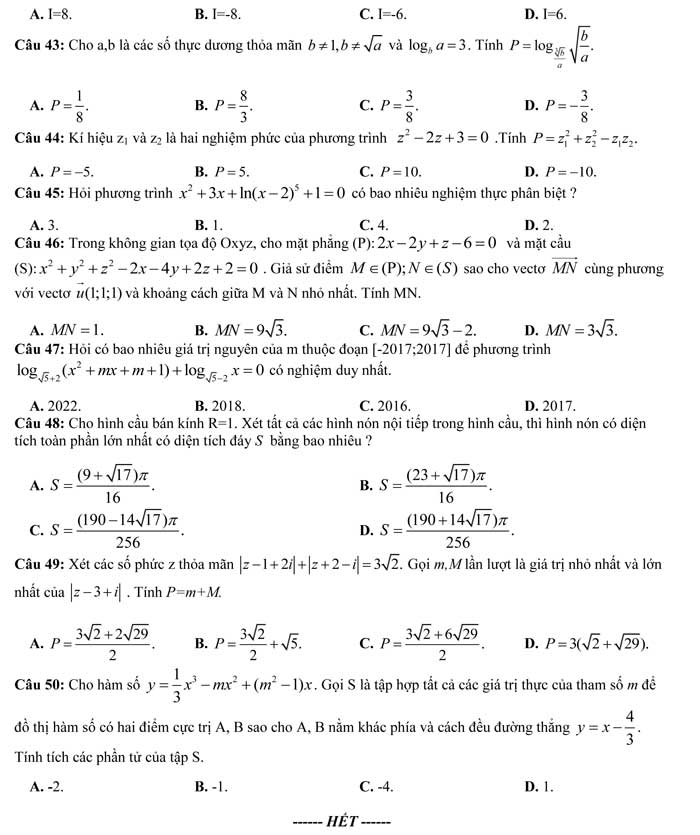 Đề thi thử THPT Quốc gia 2017 môn Toán