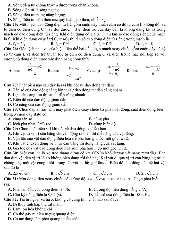 Đề thi thử THPT Quốc gia năm 2017 môn Vật Lý