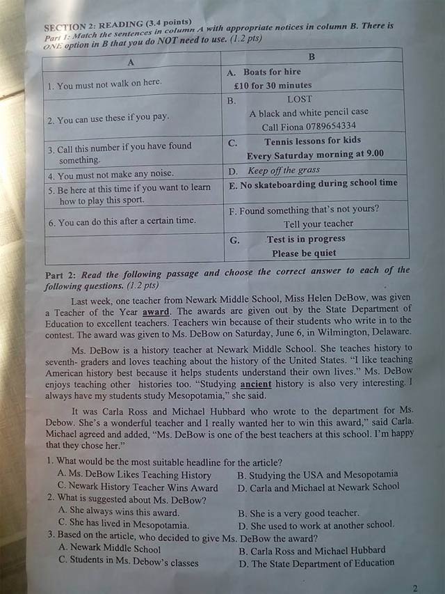 Đề thi vào lớp 10 môn Tiếng Anh tỉnh Ninh Thuận