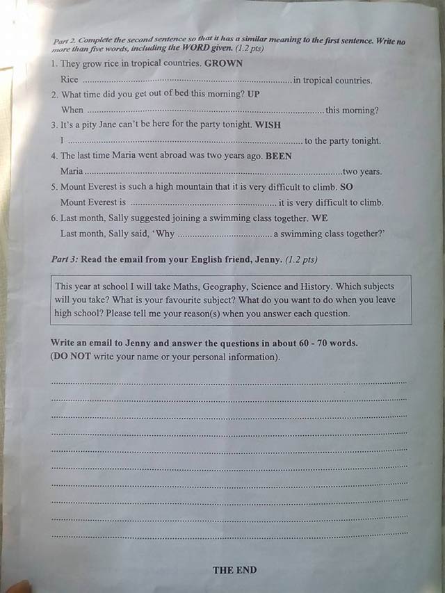 Đề thi vào lớp 10 môn Tiếng Anh tỉnh Ninh Thuận