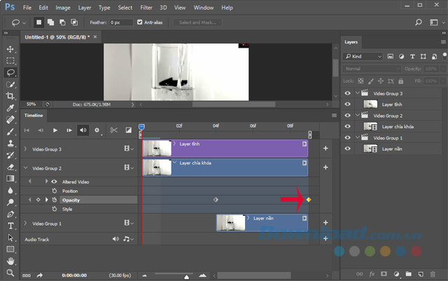 Kéo điểm Opacity về cuối