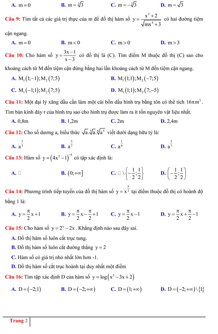 Đề thi thử THPT Quốc gia 2017 môn Toán
