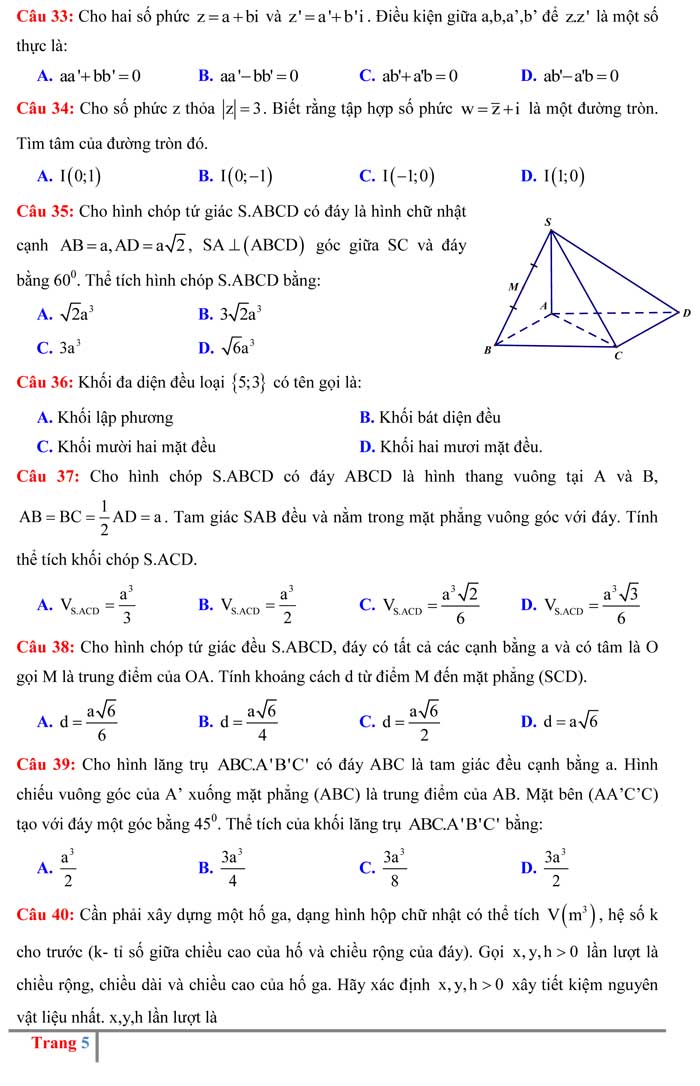 Đề thi thử THPT Quốc gia 2017 môn Toán