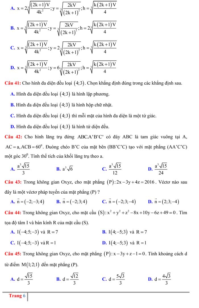 Đề thi thử THPT Quốc gia 2017 môn Toán