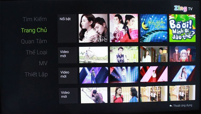 Giao diện trang chủ của ứng dụng