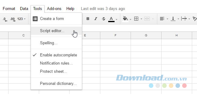 Mở trình chỉnh sửa tập lệnh Mở trình chỉnh sửa tập lệnh