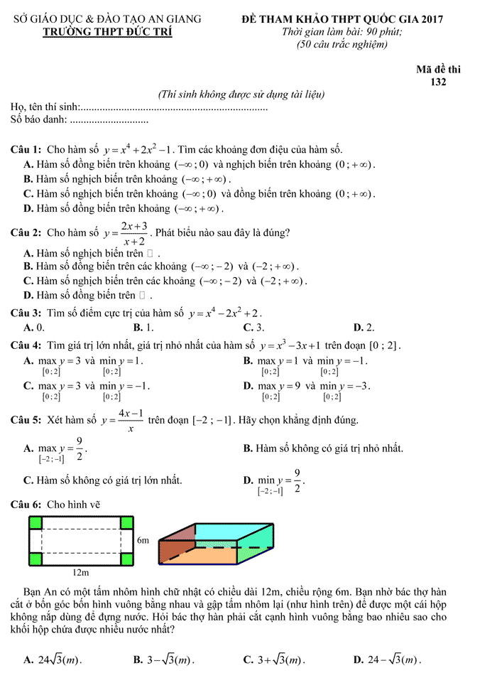 Đề thi thử THPT Quốc gia 2017 môn Toán