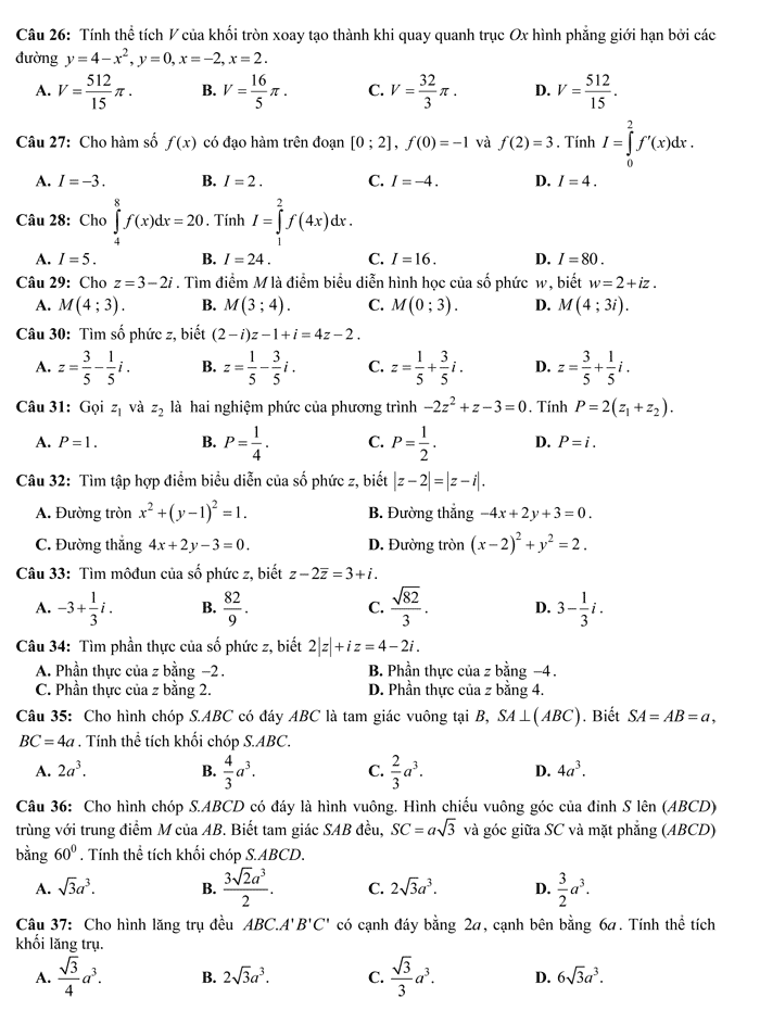 Đề thi thử THPT Quốc gia 2017 môn Toán