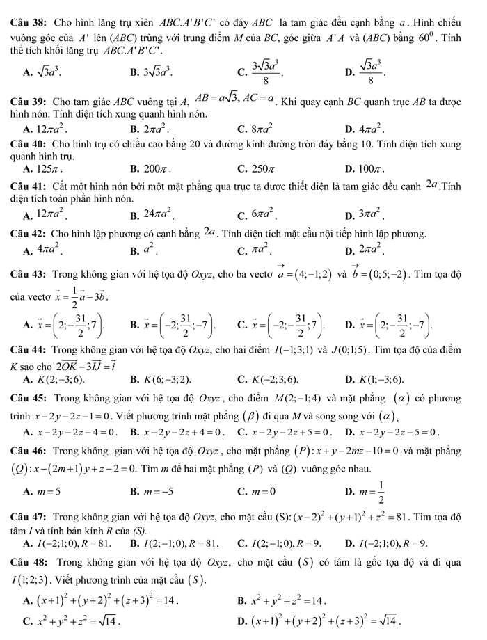 Đề thi thử THPT Quốc gia 2017 môn Toán