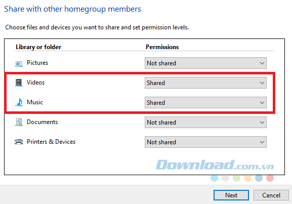 Chọn Shared ở mục muốn chia sẻ Chọn Shared ở mục muốn chia sẻ