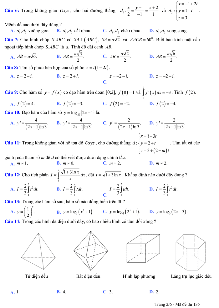 Đề thi thử THPT Quốc gia 2017 môn Toán