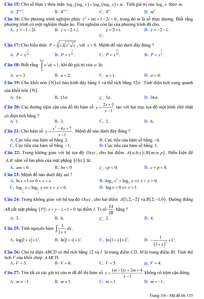 Đề thi thử THPT Quốc gia 2017 môn Toán