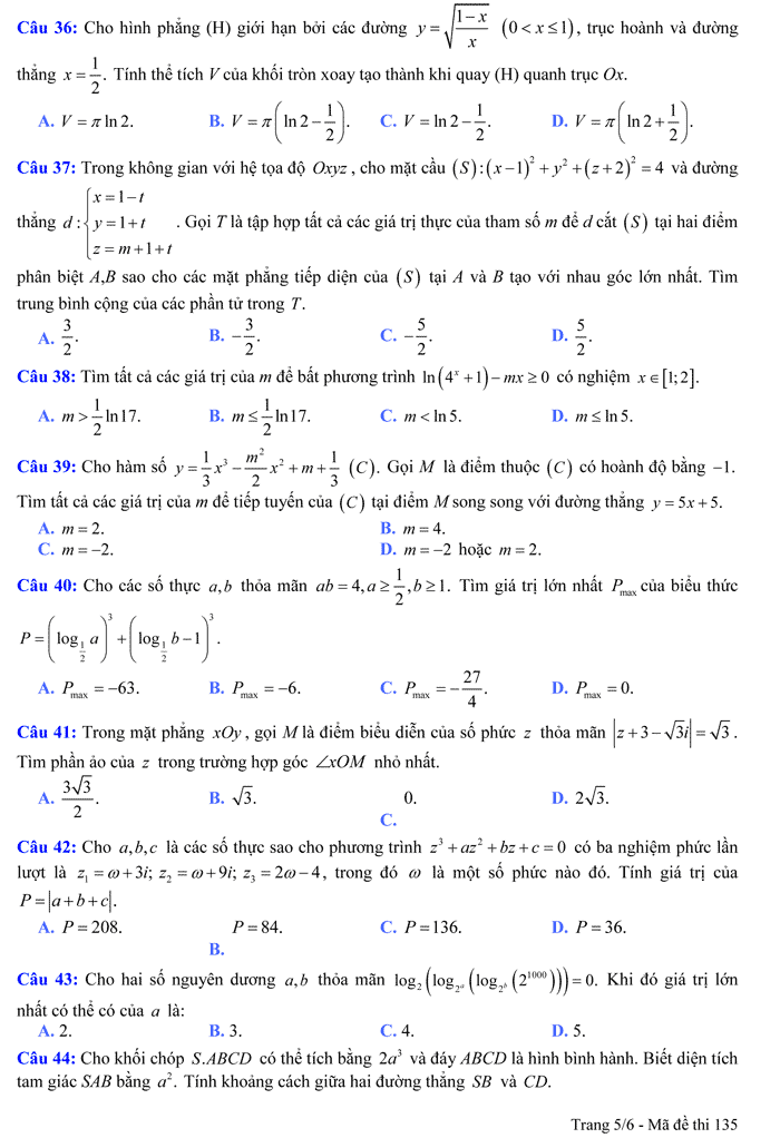Đề thi thử THPT Quốc gia 2017 môn Toán