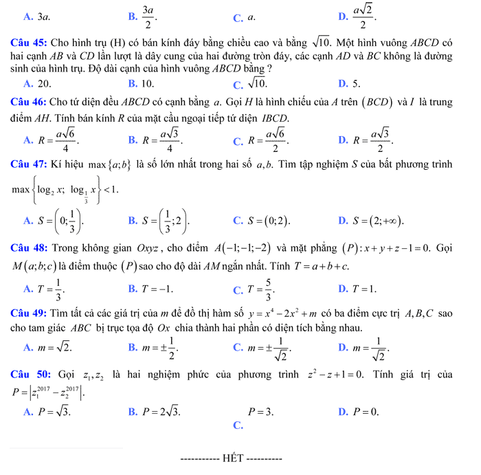 Đề thi thử THPT Quốc gia 2017 môn Toán