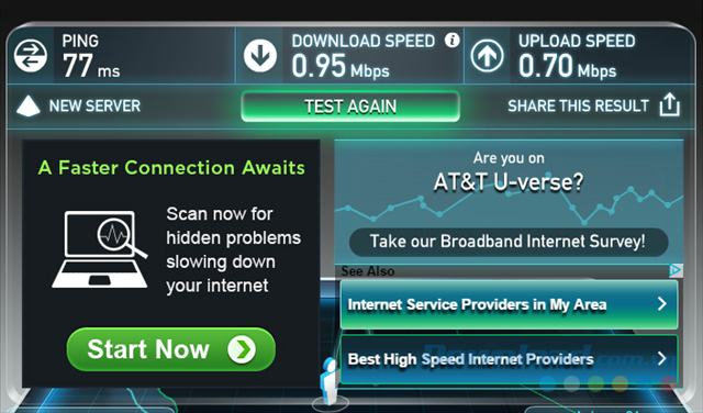 Kết quả tốc độ download Kết quả tốc độ download