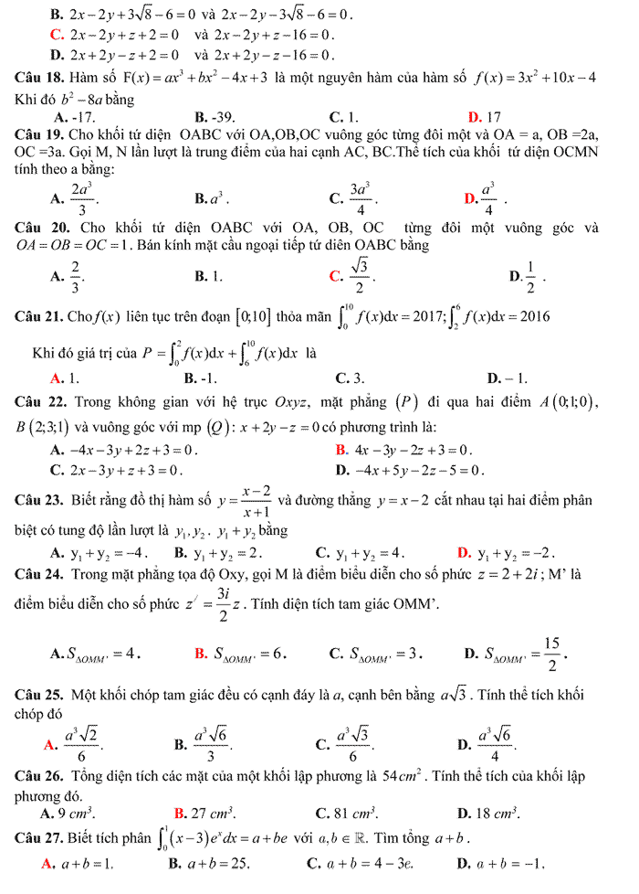 Đề thi thử THPT Quốc gia 2017 môn Toán Đề thi thử THPT Quốc gia 2017 môn Toán