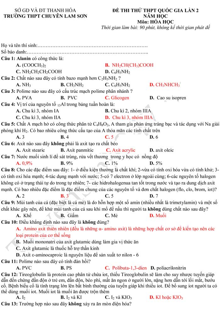 Đề thi thử THPT Quốc gia 2017 môn Hóa Đề thi thử THPT Quốc gia 2017 môn Hóa