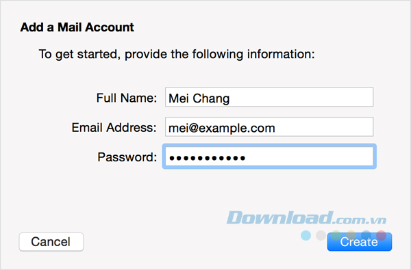 Nhấp vào Create để tạo tài khoản Nhấp vào Create để tạo tài khoản