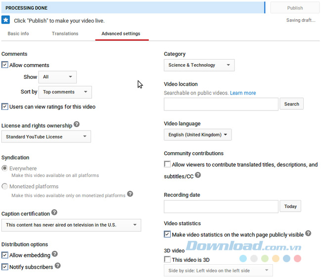 Tab Advanced settings