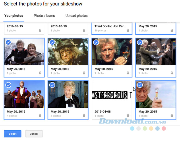Chọn ảnh để tạo slideshow