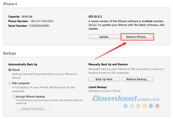 Thiết lập lại iPhone về cài đặt ban đầu