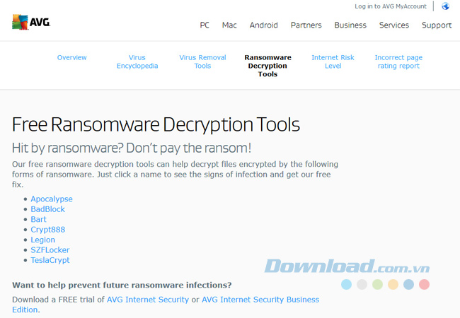 AVG Ransomware Decryption Tools