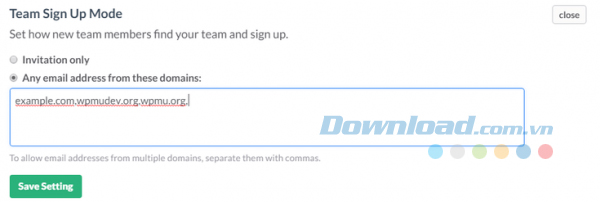 Cho phép đăng ký từ tên miền của bạn