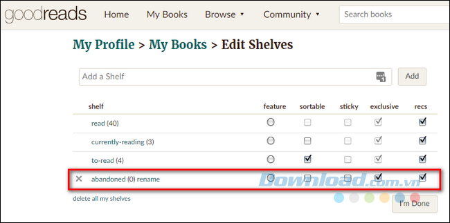Chọn exclusive cho tủ sách vừa tạo