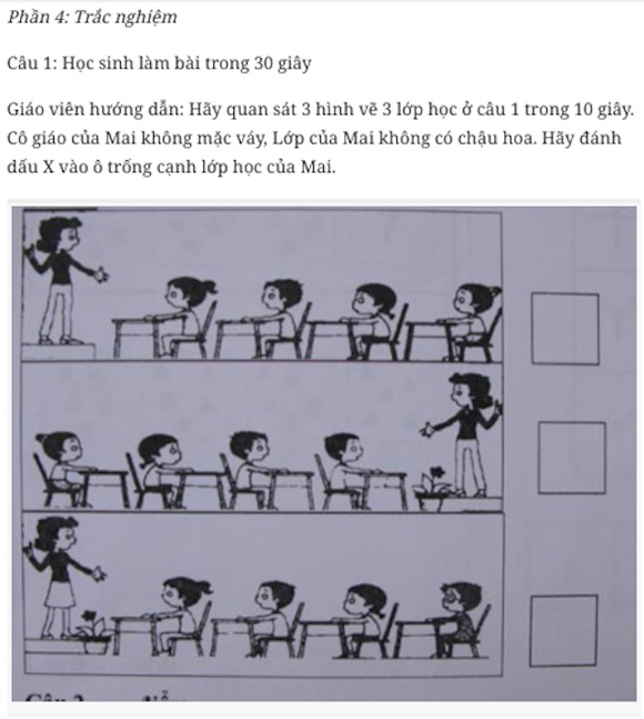 Cấu trúc bài kiểm tra đầu vào lớp 1