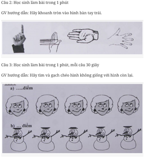 Cấu trúc bài kiểm tra đầu vào lớp 1